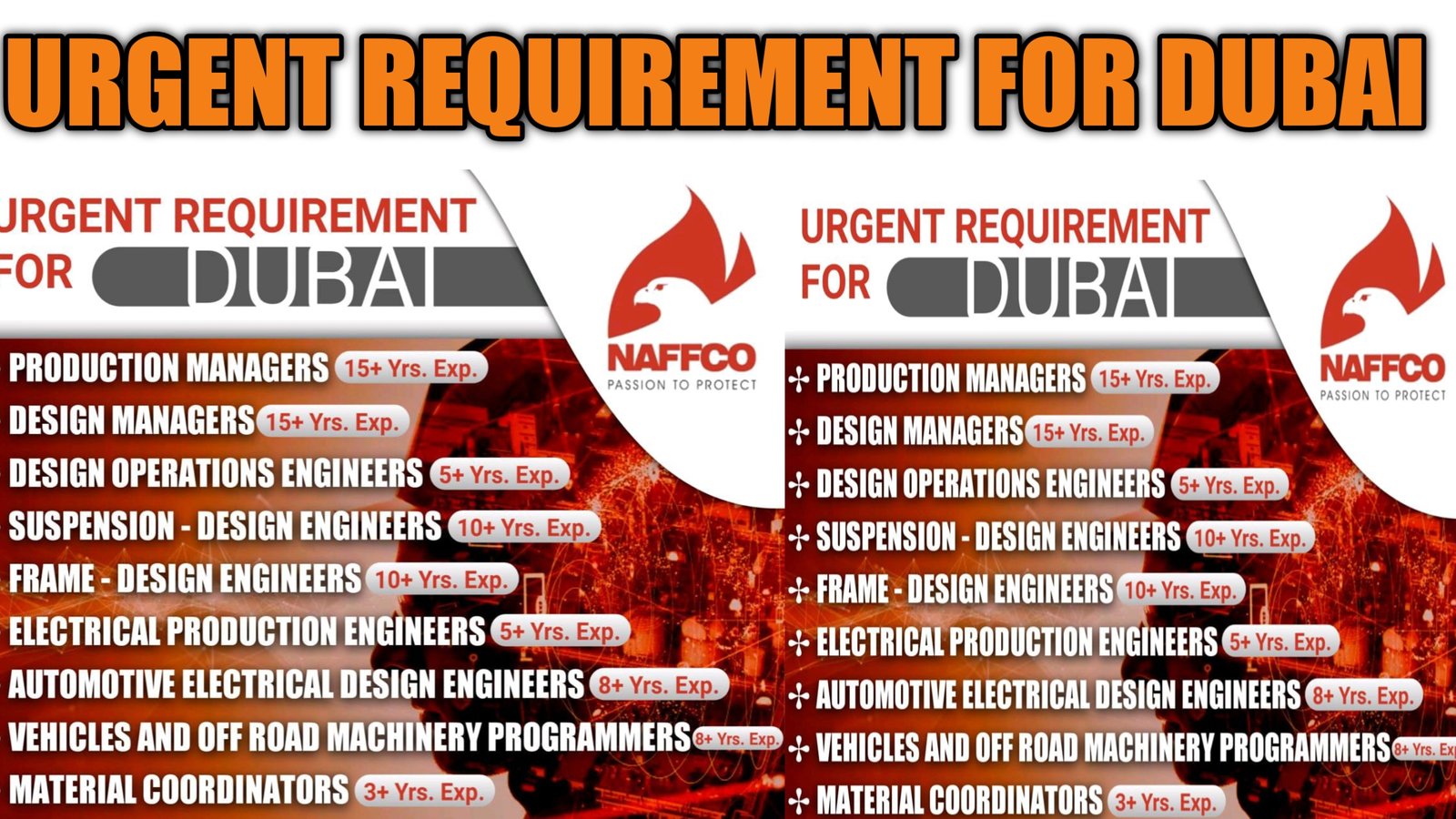 URGENT REQUIREMENT FOR DUBAI NAFFCO COMPANY