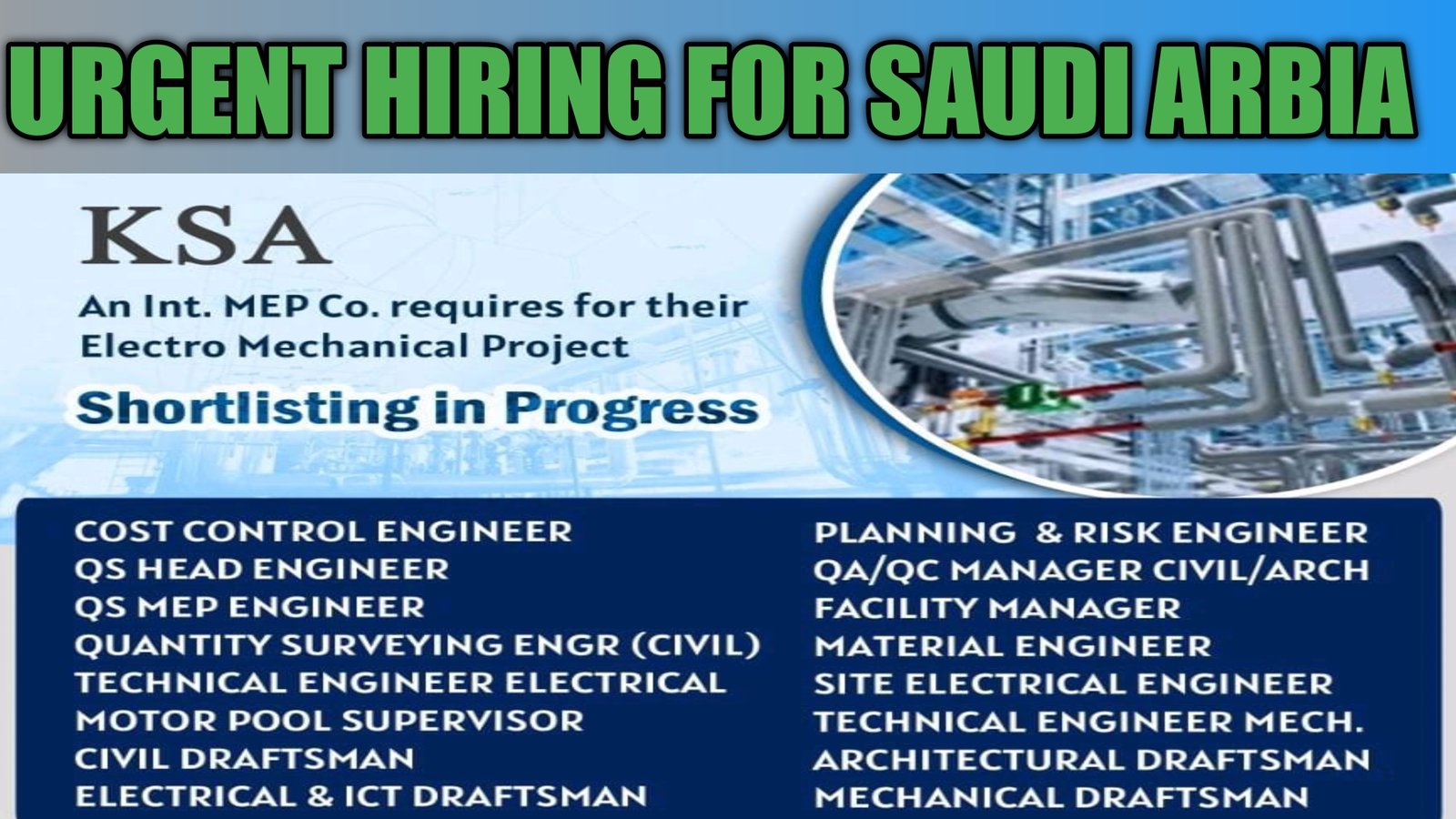 URGENT REQUIREMENT FOR SAUDI ARBIA Gulf Job Ki Duniya