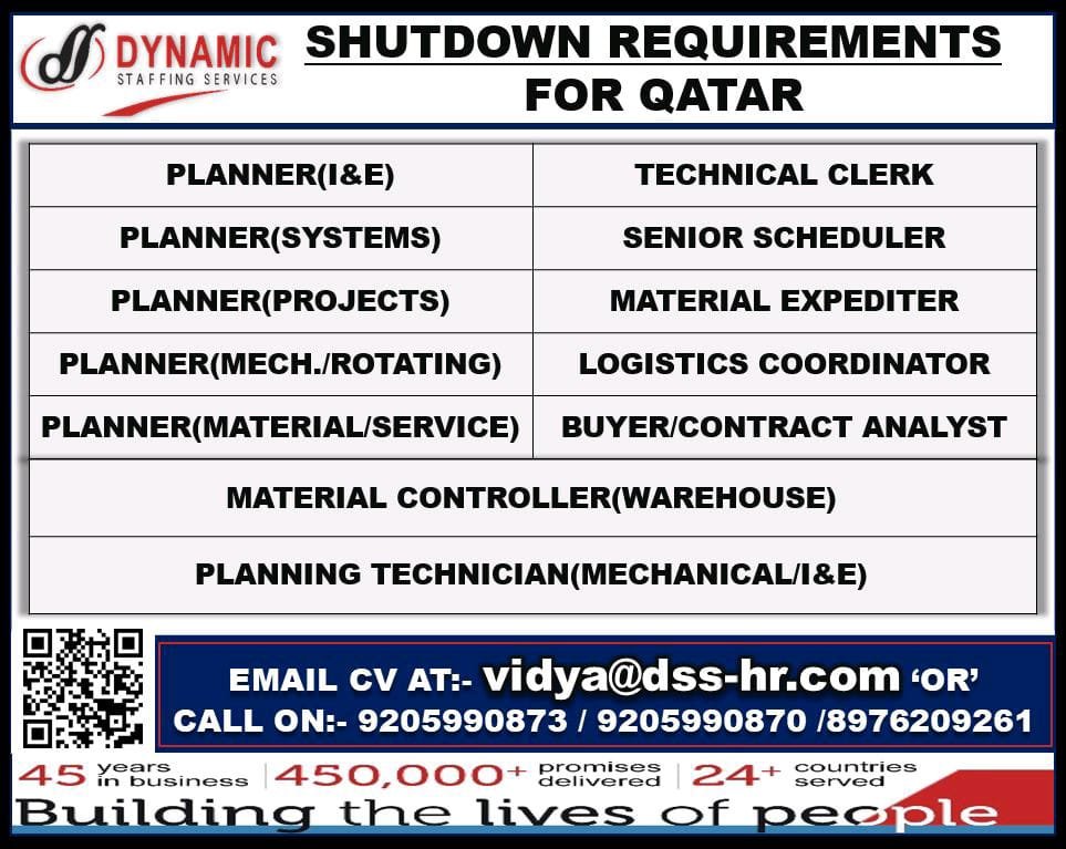 URGENT REQUIREMENT FOR SHUTDOWN PROJECT IN QATAR | Gulf Job Ki Duniya