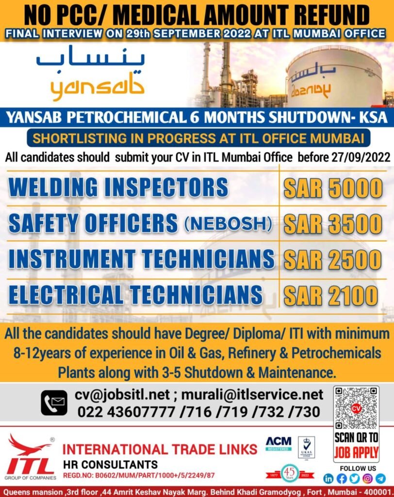 Urgent Requirement For Shutdown Project In Kingdom Of Saudi Arabia 