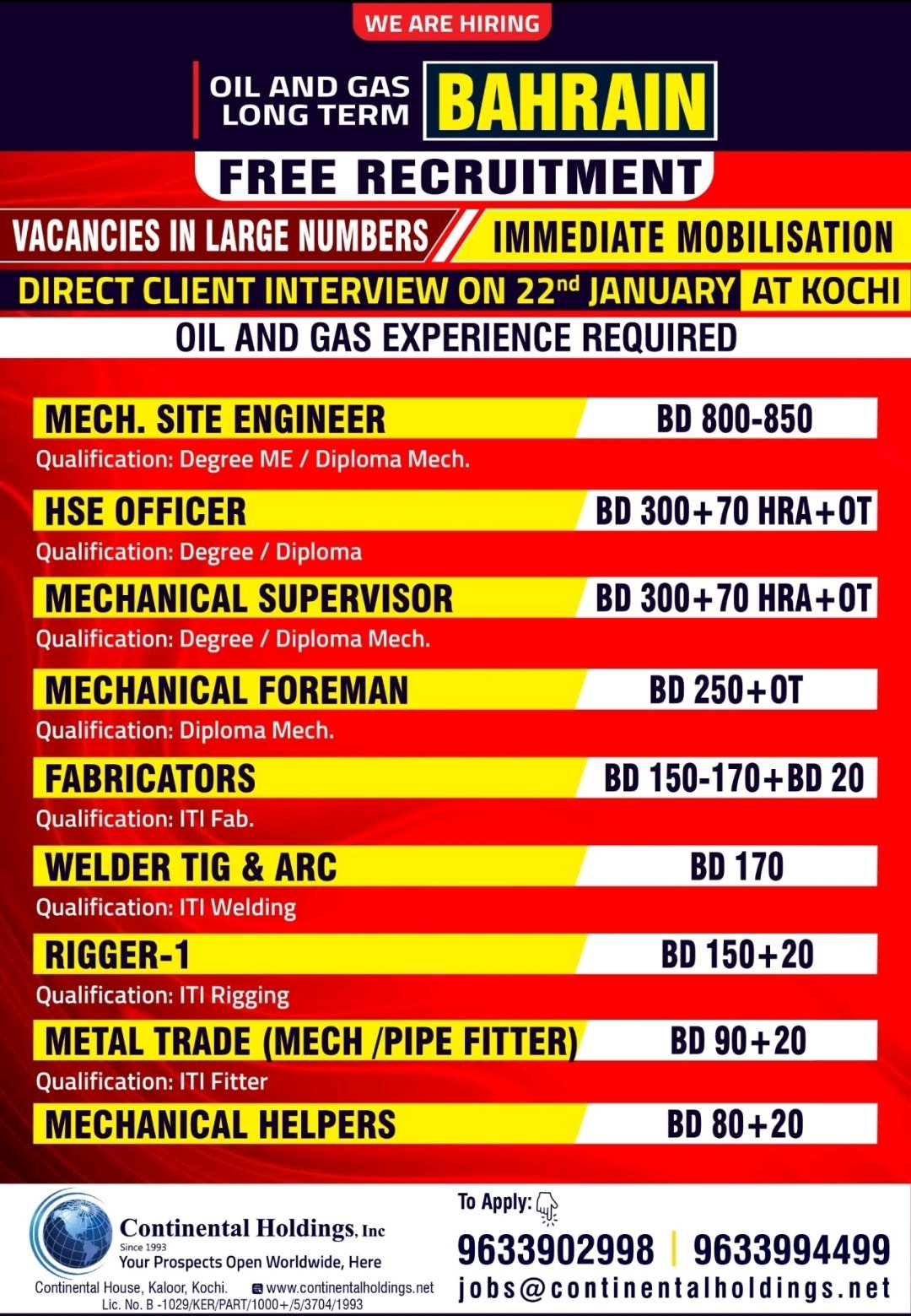 BAHRAIN FREE RECRUITMENT VACANCIES IN LARGE NUMBERS IMMEDIATE   Gulfjobvacancy 