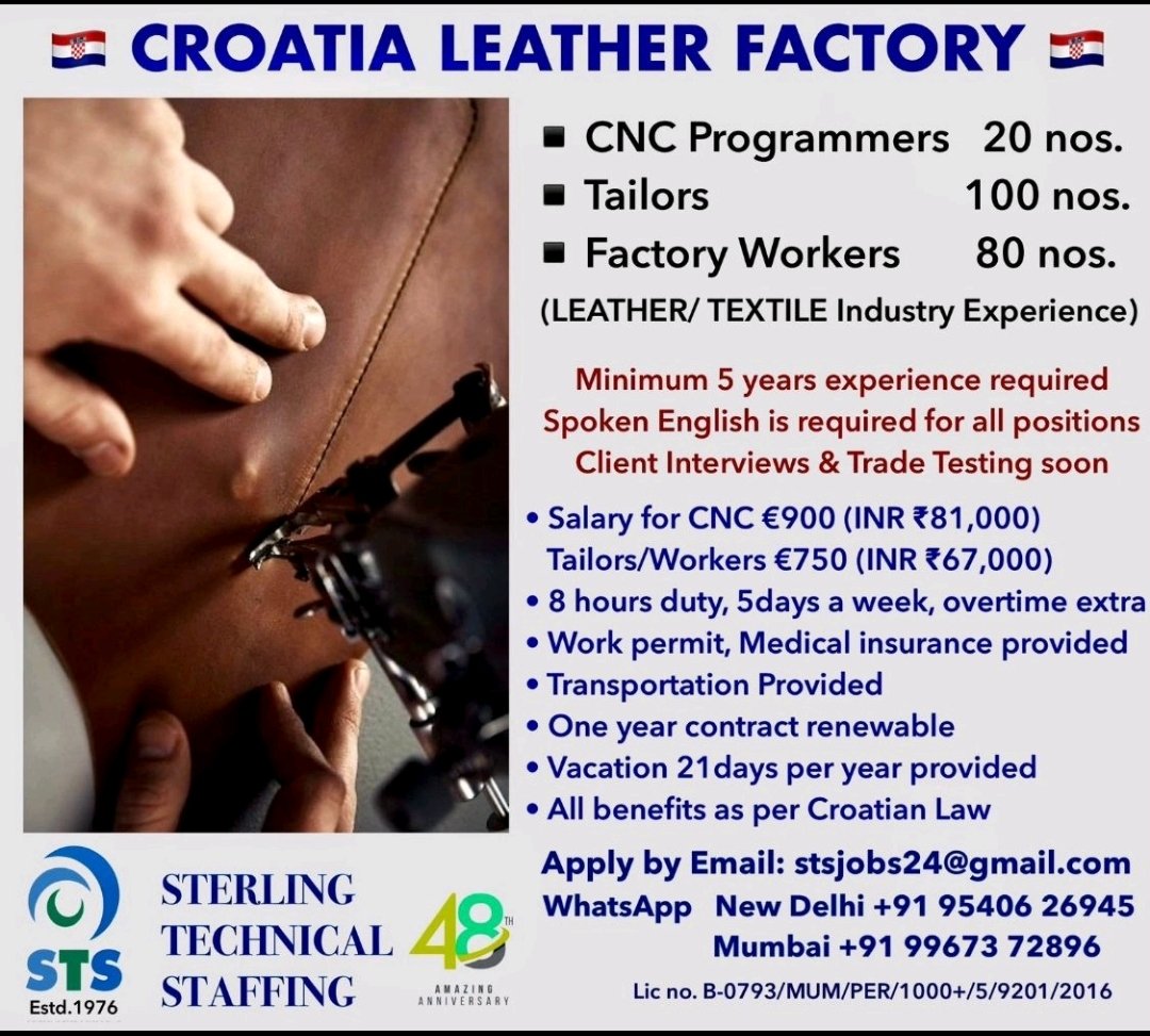 Latest Europe Jobs at Croatia Leather Factory