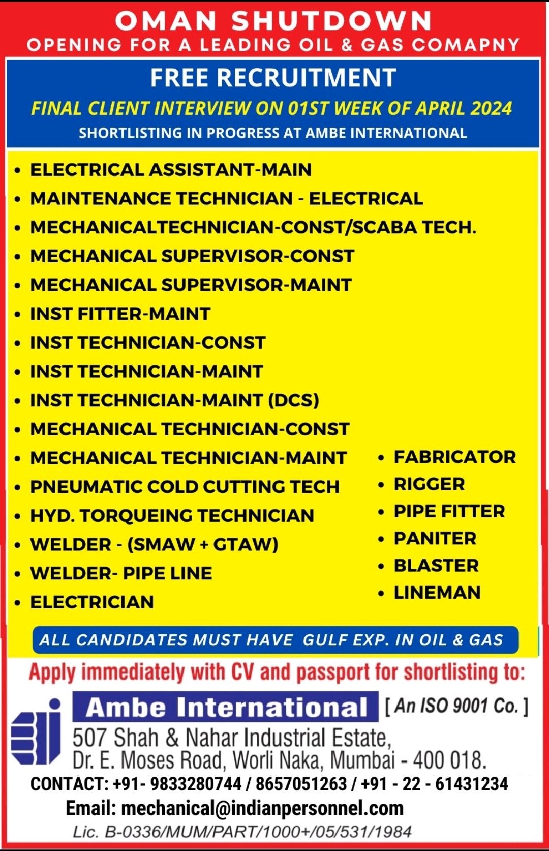 Shutdown Exciting Job Opportunities in Oman’s Leading Oil & Gas Company!