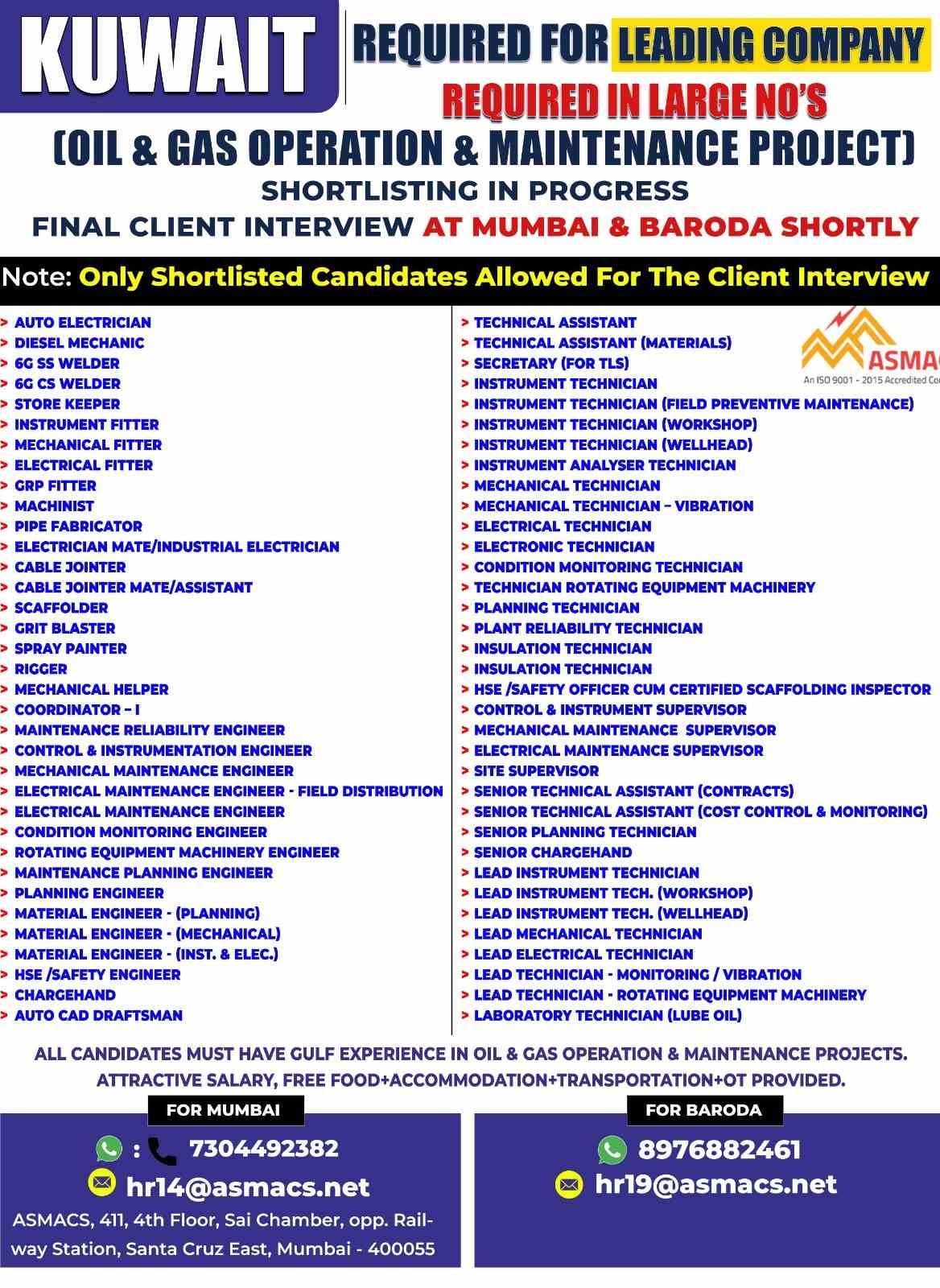 Urgent Hiring in Kuwait: Opportunities for Oil & Gas Operation & Maintenance Professionals