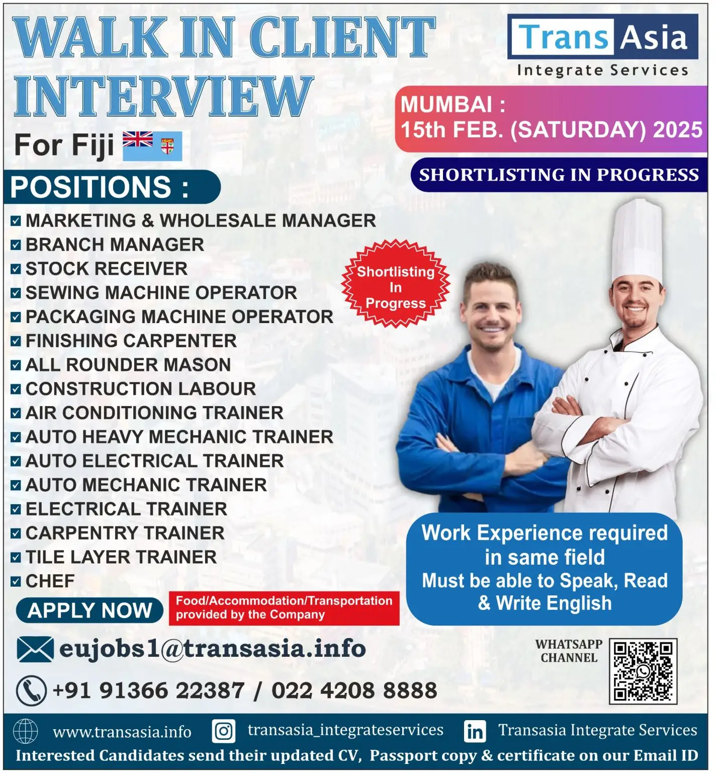 Exciting Job Opportunities in Fiji with Transasia Integrate Serv.
